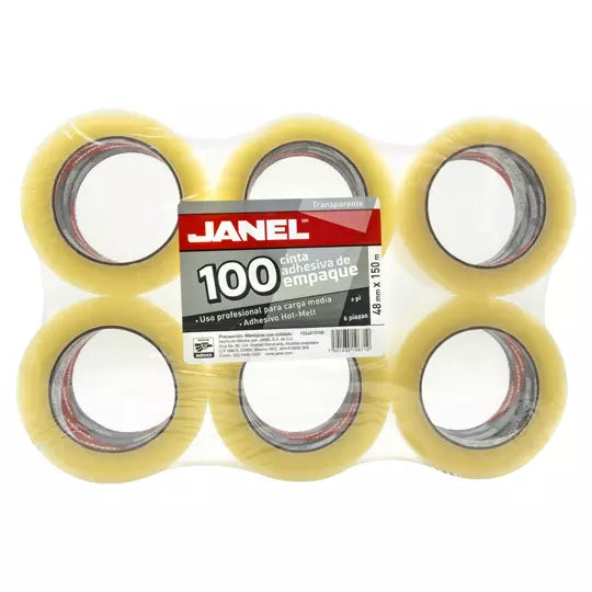 Cinta Janel 155 Empaque Transparente 48mmx150m Paquete C/6 Pzas
