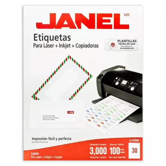 ETIQUETA JANEL LASER 25X67 100H C/3000