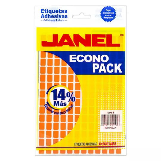 Etiqueta JANEL econopack no.1 naranja co n 1440 etiquetas de 9x13mm