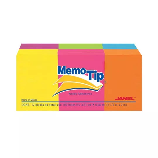 NOTAS ADHESIVAS JANEL NEON 1.5"X2" 12 BLOCKS 100H C/U