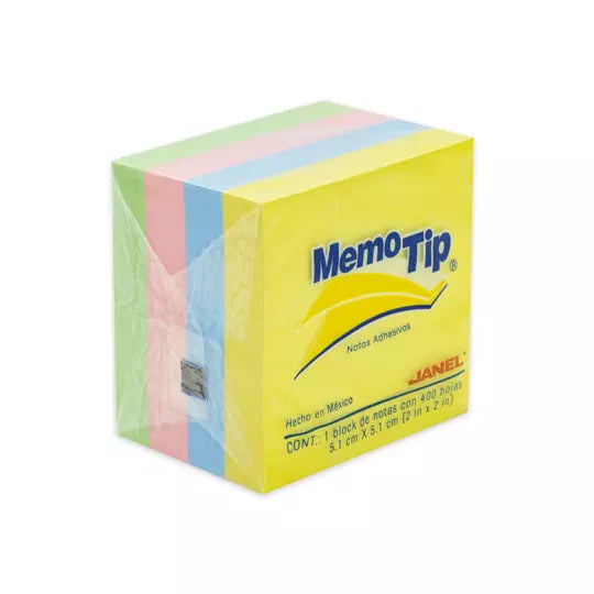 NOTAS ADHESIVAS JANEL MEMO TIP MINI CUBO PASTEL 2X2 C/400