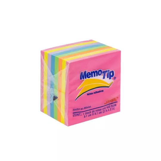 NOTAS ADHESIVAS JANEL MEMO TIP MINI CUBO 2X2 NEON C/400