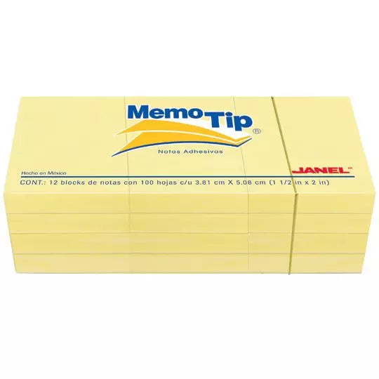 NOTAS ADHESIVAS JANEL MEMO TIP 1.5X2 AMARILLA 100H C/12