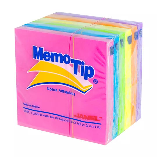 NOTAS ADHESIVAS JANEL MEMO TIP NEON 3X3 100H C/6 PIEZAS