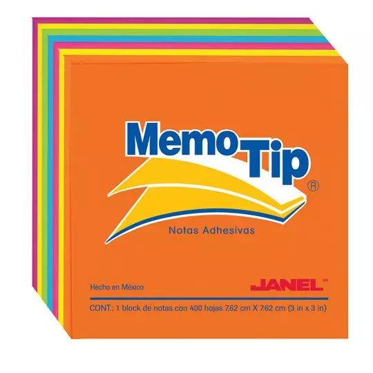 PAPELETA JANEL MEMO TIP 54N 3X3 CUBO NEON C/400