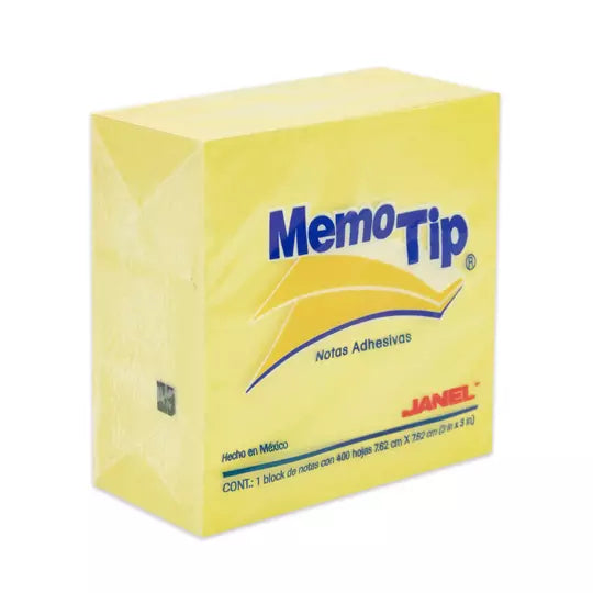 Notas Adhesivas Janel Memo Tip Cubo 3x3" Block de 400 Hojas Color Amarillo