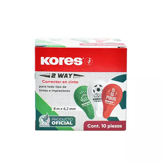 Corrector en cinta Kores 2 Way 4.2 mm x 8 m colores surtidos caja con 10 piezas