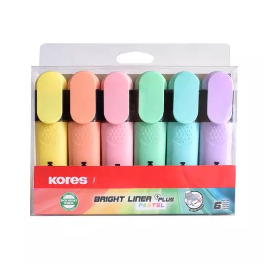 Resaltador kores Bright Line Plus pastel set 6 piezas