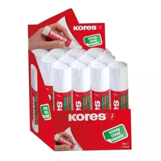 Lápiz adhesivo Kores en barra, color bla nco de 20 grs 12 pz
