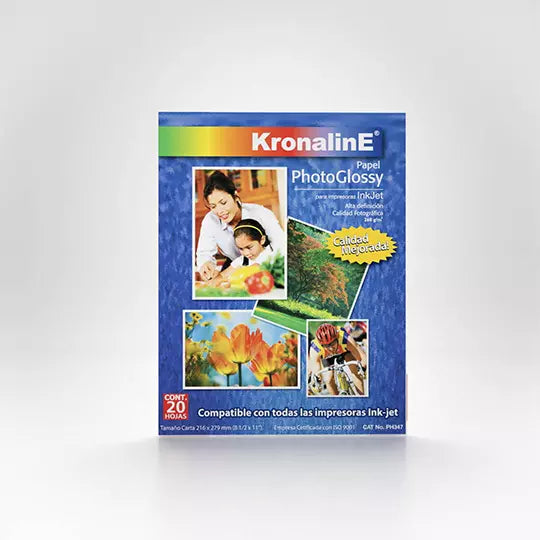 Papel fotografico Kronaline photo glossy tamaño carta paquete con 20 hojas
