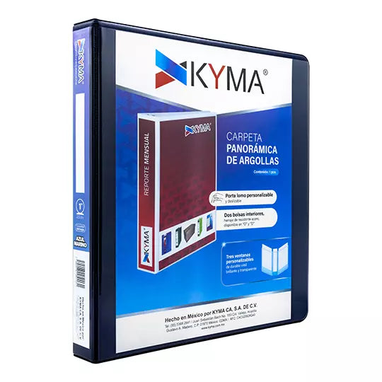 Carpeta panoramica KYMA carta azul marin o herraje en "O" de 1 pulgada