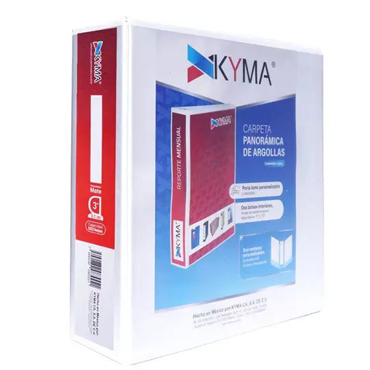 Carpeta panorámica KYMA carta blanca cub ierta mate herraje en " D" de 3 pulgadas