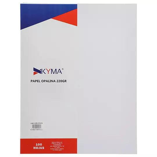 Paquete de cartulina opalina blanco 220g r Kyma, tamaño carta, paquete 100 hs