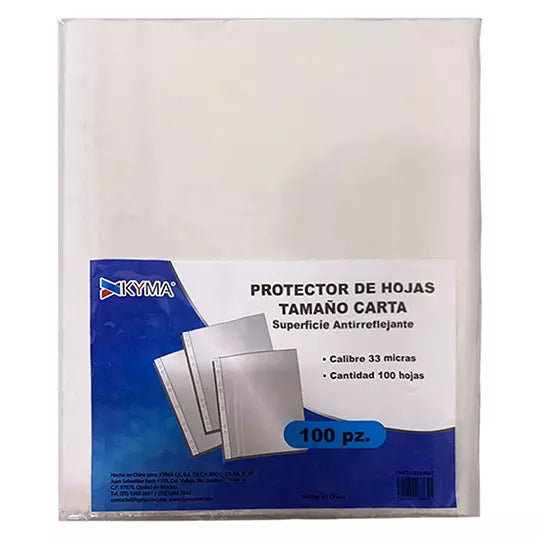 Protector de Hojas KYMA 33 Micrones Tama ño Carta Bolsa con 100 piezas