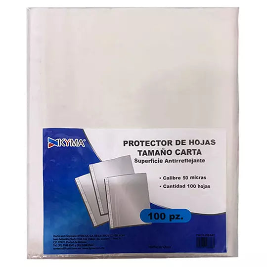 Protector de Hojas Kyma Grueso 50 Micrones Tamaño Carta C/100