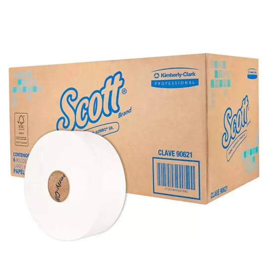 Papel Higiénico blanco Scott, caja c/6 b obinas 500m jumbo sr mod 90621