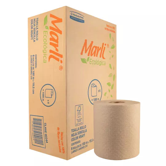 Toalla en rollo kraft Marli de 180 m, ca ja c/ 6 bobinas