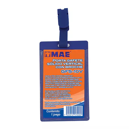 Porta gafete azul vertical MAE blister c on 10 piezas