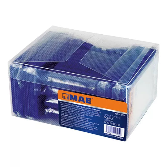 Porta gafete azul vertical MAE caja con 50 piezas