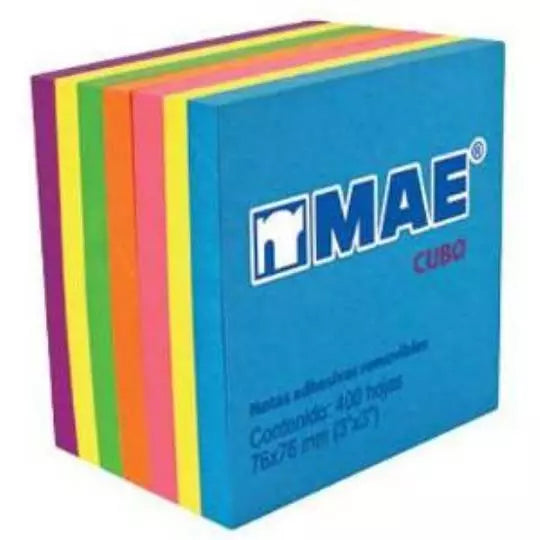 Notas adhesivas mae neón 3x3 con 400 hoj as de 6 colores.