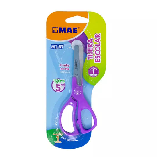 Tijera escolar MAE de 5 pulgadas colores surtidos 1 pieza