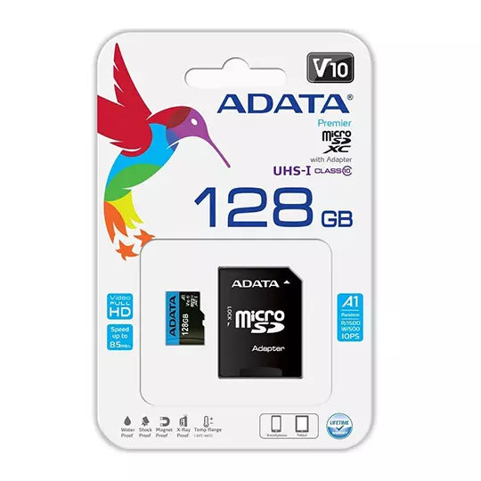 ADATA MICROSD PREMIER 128GB CLASS10-RETAIL A1 ADAPATER AZUL AUS