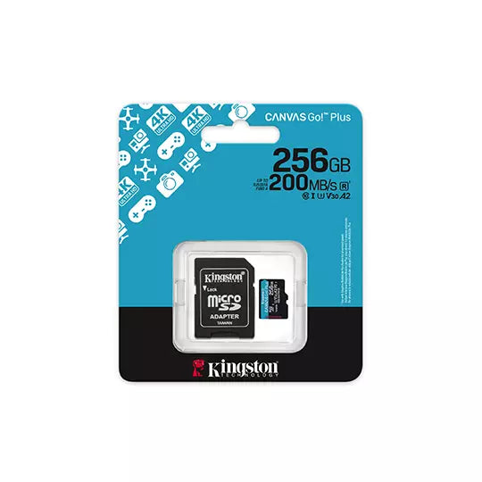 Kingston Tarjeta De Memoria MicroSD, Canvas Go Plus Gen4, Capacidad: 256GB, 4K, Clase 10, UHS-I, U3, V30, A2 Lectura: 200MB/s y Escritura: 160MB/s, SKU: SDCG4/256GB