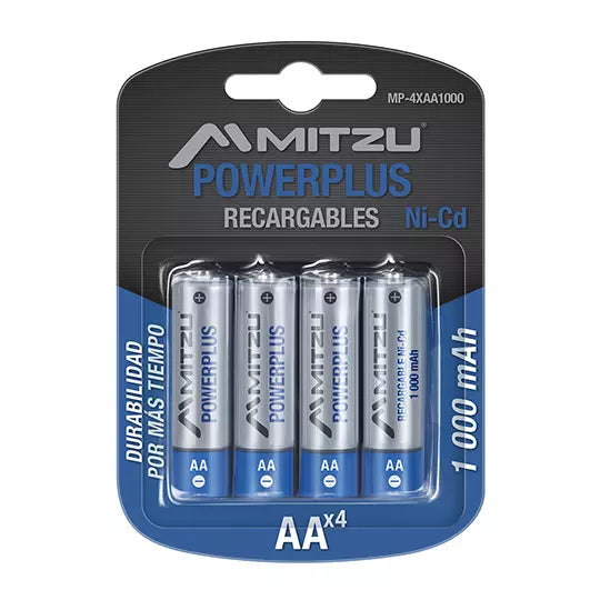 Pila recargable MITZU Power Plus AA Ni-C d 1000 mAh, blíster con 4 pilas