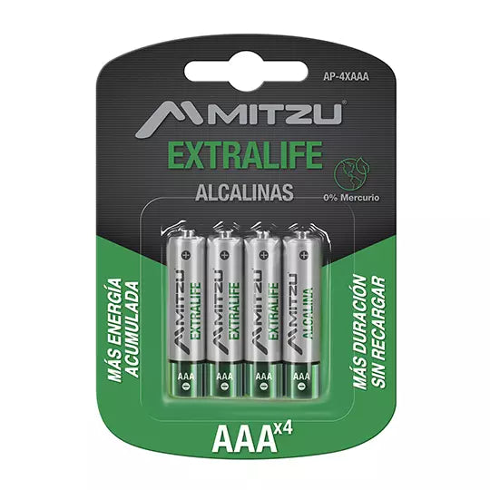 Pila alcalina MITZU Extralife AAA 1.5 Vc c, blister con 4 pilas