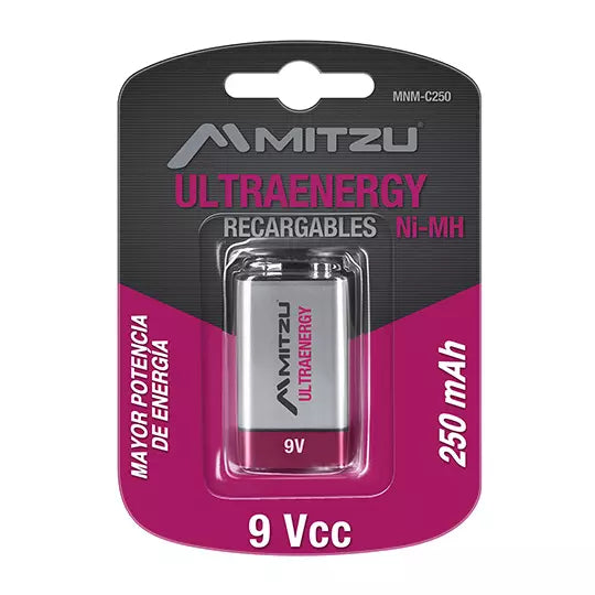 Pila recargable MITZU Ultraenergy 9Vcc N i-MH 250 mAh, blíster con 1 pila