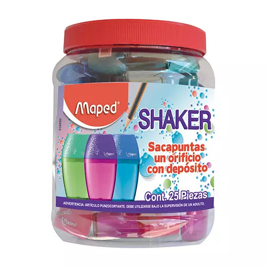 Sacapuntas shaker Maped 1 orificio 25 pi ezas colores surtidos