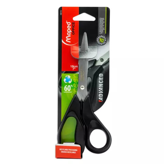 Tijera advanced green Maped de 18 cm co lor negro, asimétricas