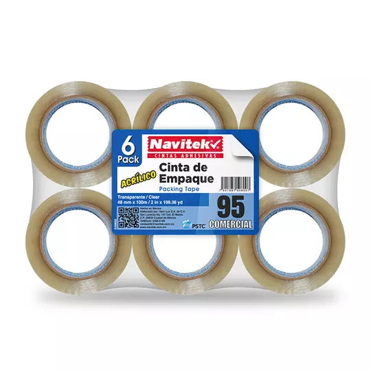 Cinta de empaque uso 95 Navitek transpar ente 48 mm x 100 m empaque con 6 pzas