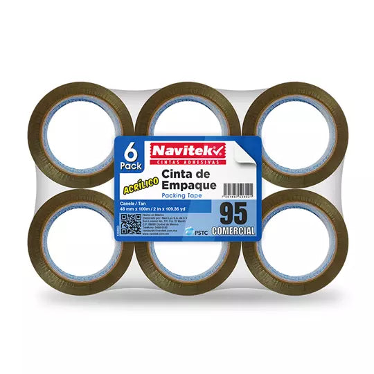 Cinta de empaque uso 95 Navitek canela 4 8 mm x 100 m empaque con 6 pzas