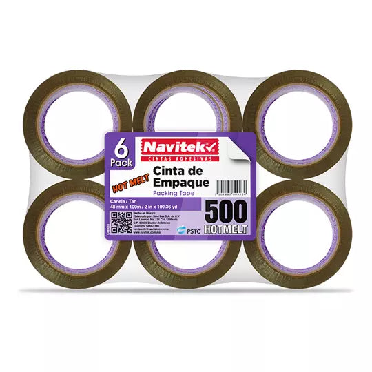 Cinta de empaque uso 500 Navitek canela 48 mm x 100 m empaque con 6 pzas
