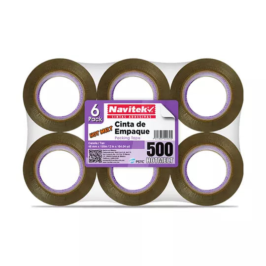 Cinta de empaque uso 500 Navitek canela 48 mm x 150 m empaque con 6 pzas