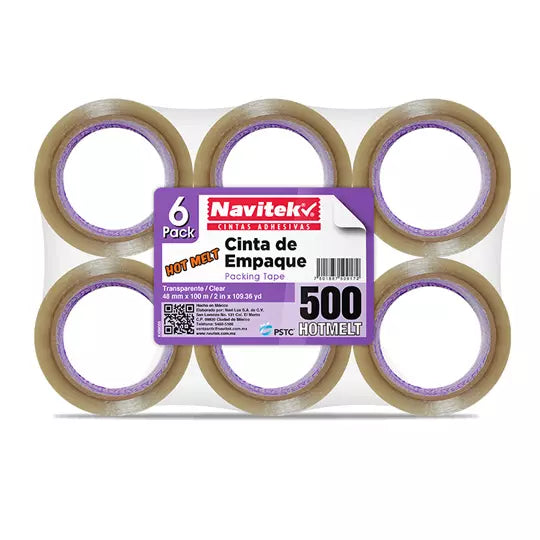 Cinta de empaque uso 500 Navitek transpa rente 48 mm x 100 m empaque con 6 pzas