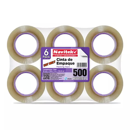 Cinta de empaque uso 500 Navitek transpa rente 48 mm x 150 m empaque con 6 pzas