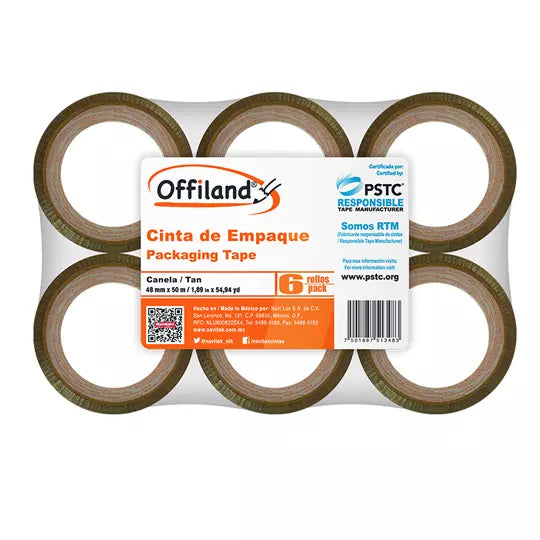 Cinta de empaque uso 040 Offiland canel a 48 mm x 50 m empaque con 6 pzas