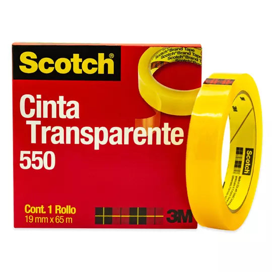 Cinta transparente 3M Scotch 550 Medidas : 19 mm x 65 cm 1 pieza