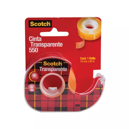 Cinta transparente 3M Scotch 550 Medida s: 19 mm x 30 m 1 pieza con despachador