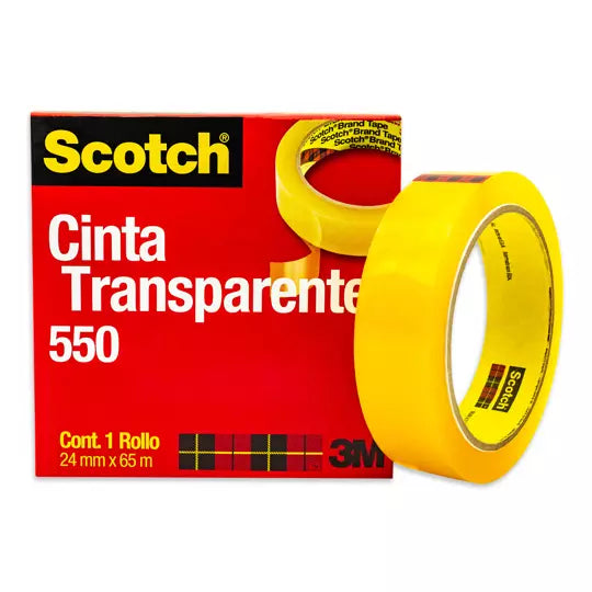 Cinta transparente 3M Scotch 550 Medidas : 24 mm x 65 cm 1 pieza