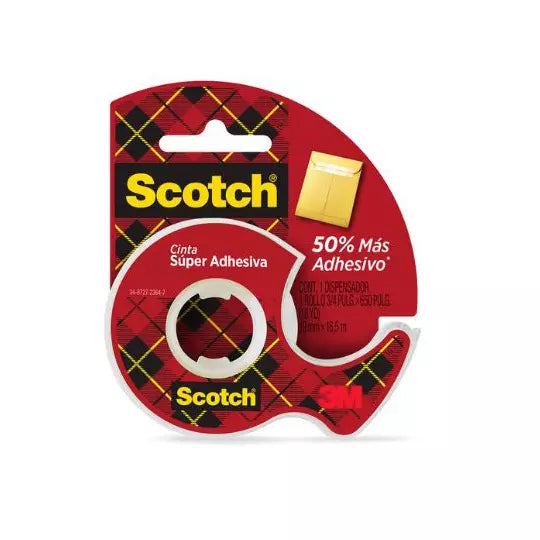 Cinta transparente 3M Scotch Super adhes iva 19mm x 16.5 m 1 pieza + despachador