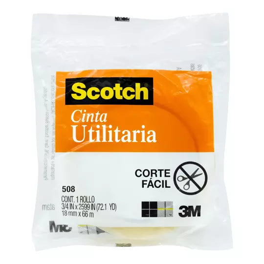 Cinta utilitaria transparente 3M Scotch 508 Med: 18 mm x 65 m bolsa c/ 1 pieza