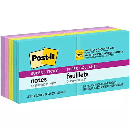 Notas adhesivas Post-It 622-8SSMIA Miami 2 x 2 pulgadas 8 blocks con 90 hojas