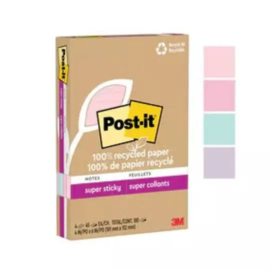 Notas adhesivas Post-It 4621R-4SSNRP ray ado 4 x 6 pulgadas 4 blocks c/ 45 hojas
