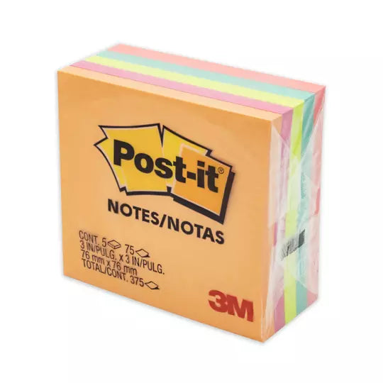 Notas adhesivas Post-It 2072 Capetown 3 x 3 pulgadas 5 block c/ 75 hojas