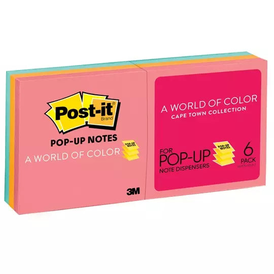 Notas adhesivas Post-It R330AN Capetown Pop-up 3 x 3 pulg 6 blocks c/ 100 hojas