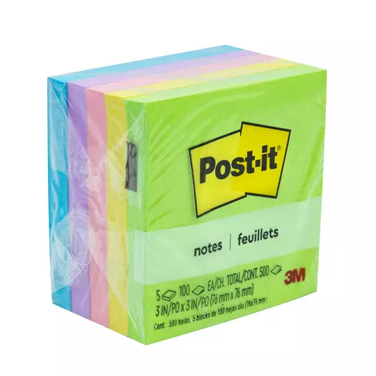 Notas adhesivas Post-It 654-5UC Jaipur 3 x 3 pulg 5 blocks c/ 100 hojas