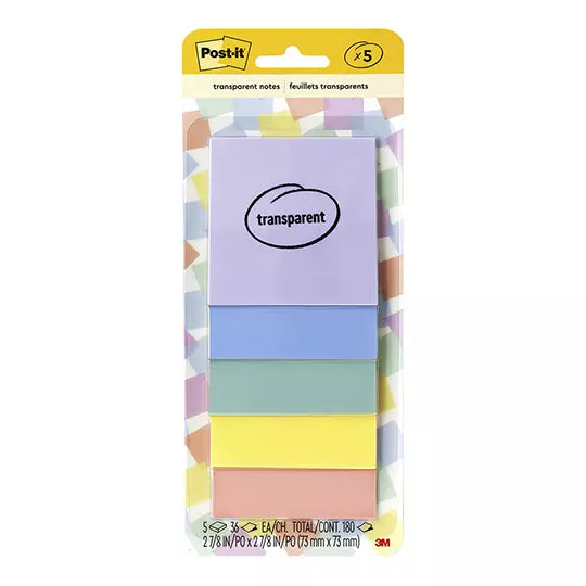 Notas adhesivas Post-It transparente col or pastel blíster c/ 5 piezas